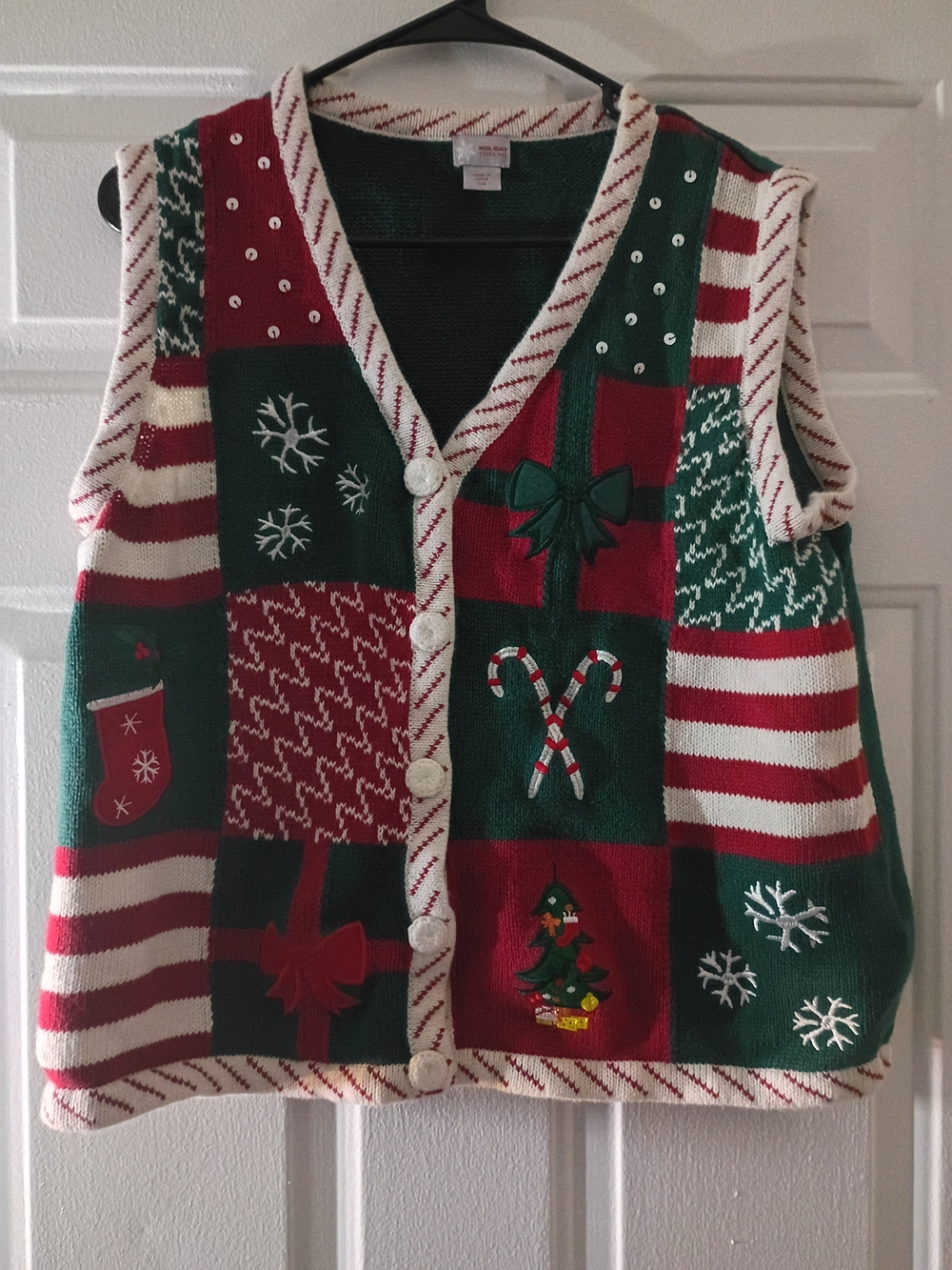 Holiday Editions Red Green White Patchwork Holiday Sweater Vest